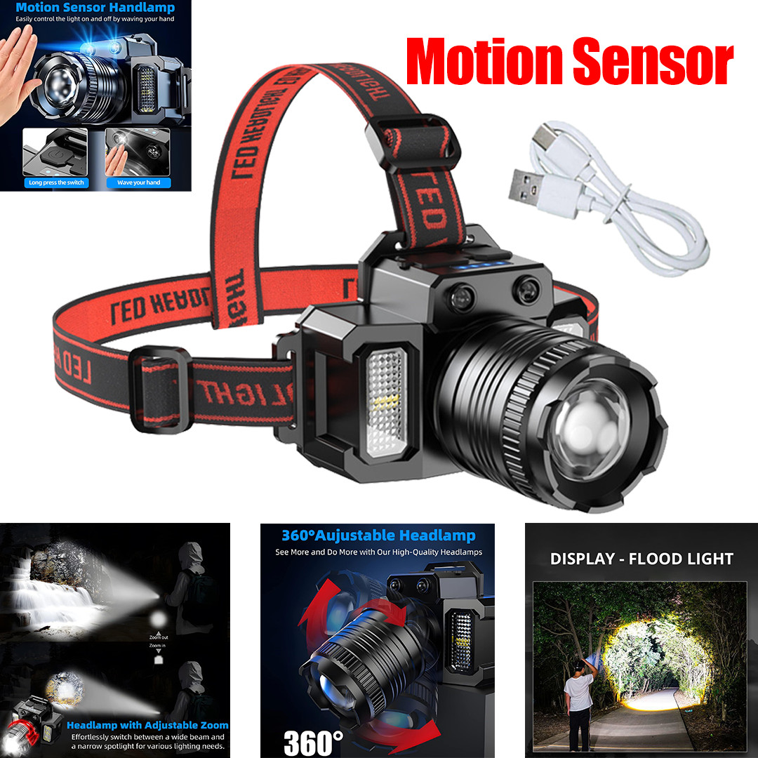 900,000 Lumen LED Headlamp - Rechargeable, Zoomable, Multi-Function Torch Light