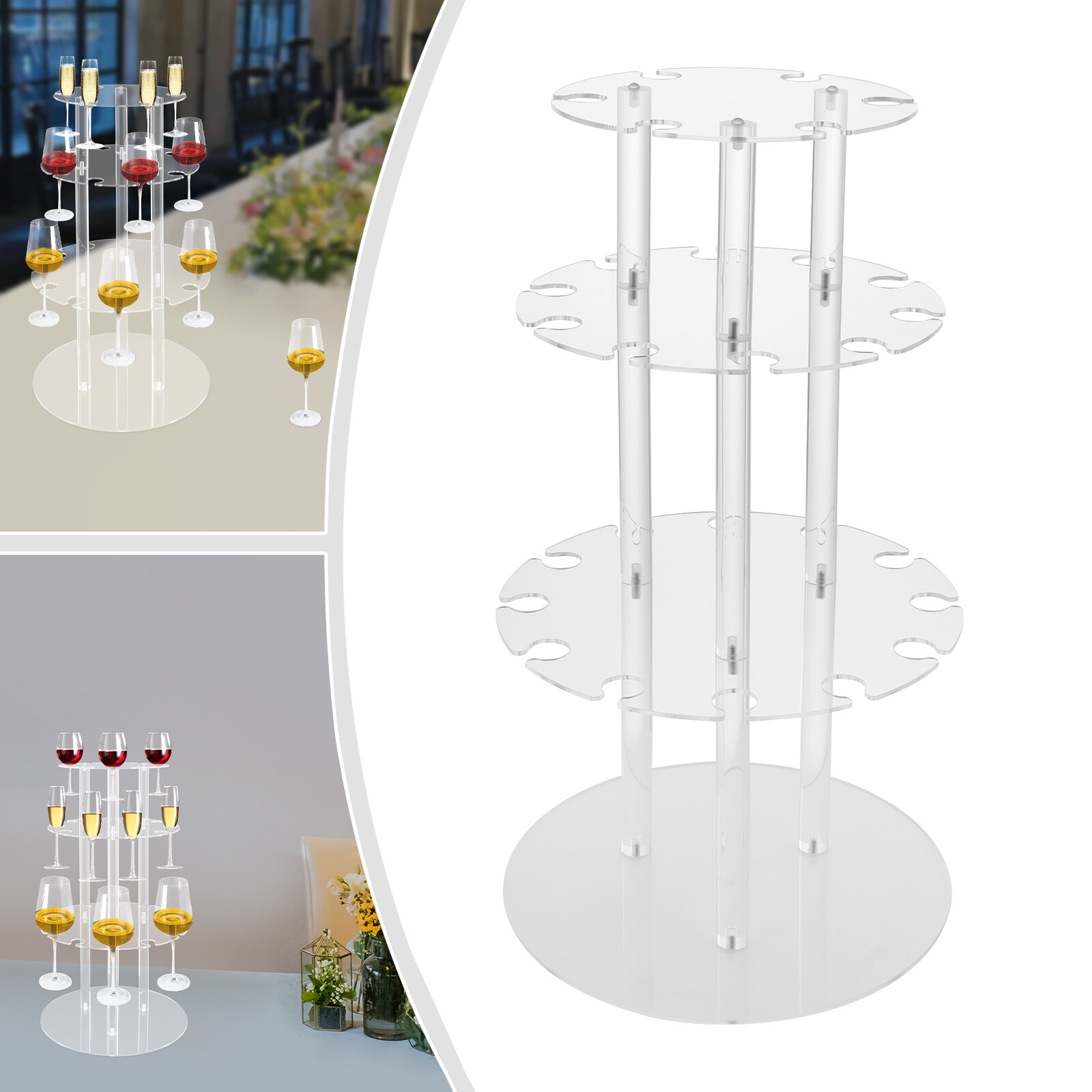 3 Tier Champagne Display Rack Stand, Circle Acrylic Wine Cups Storage Holder