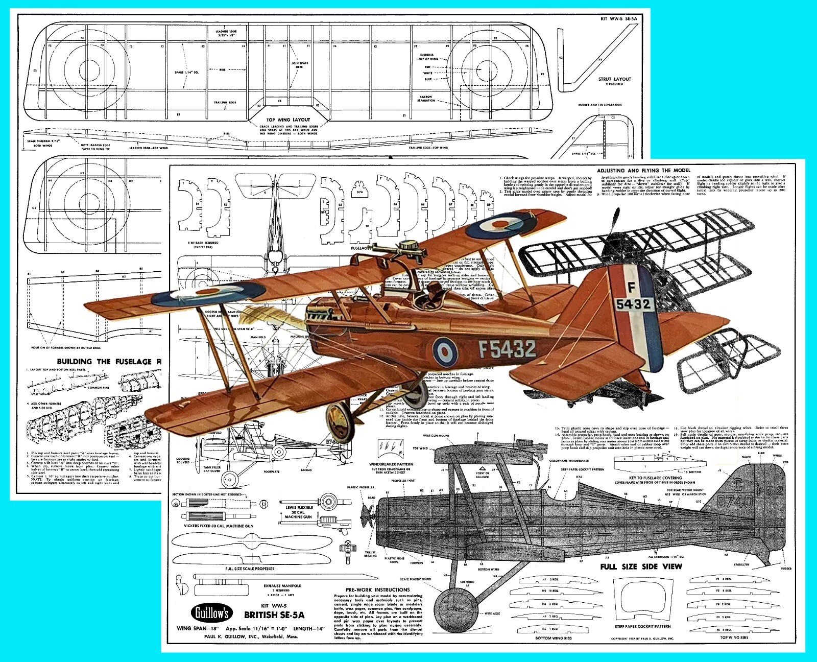 Guillows Model Airplane Plans (FF): British SE-5A 18" Scale Rubber-Powered