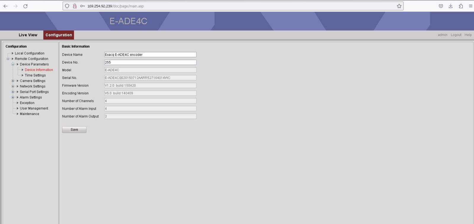 Exacq Vision - Digital Video Server E-ADE4C POE/12V