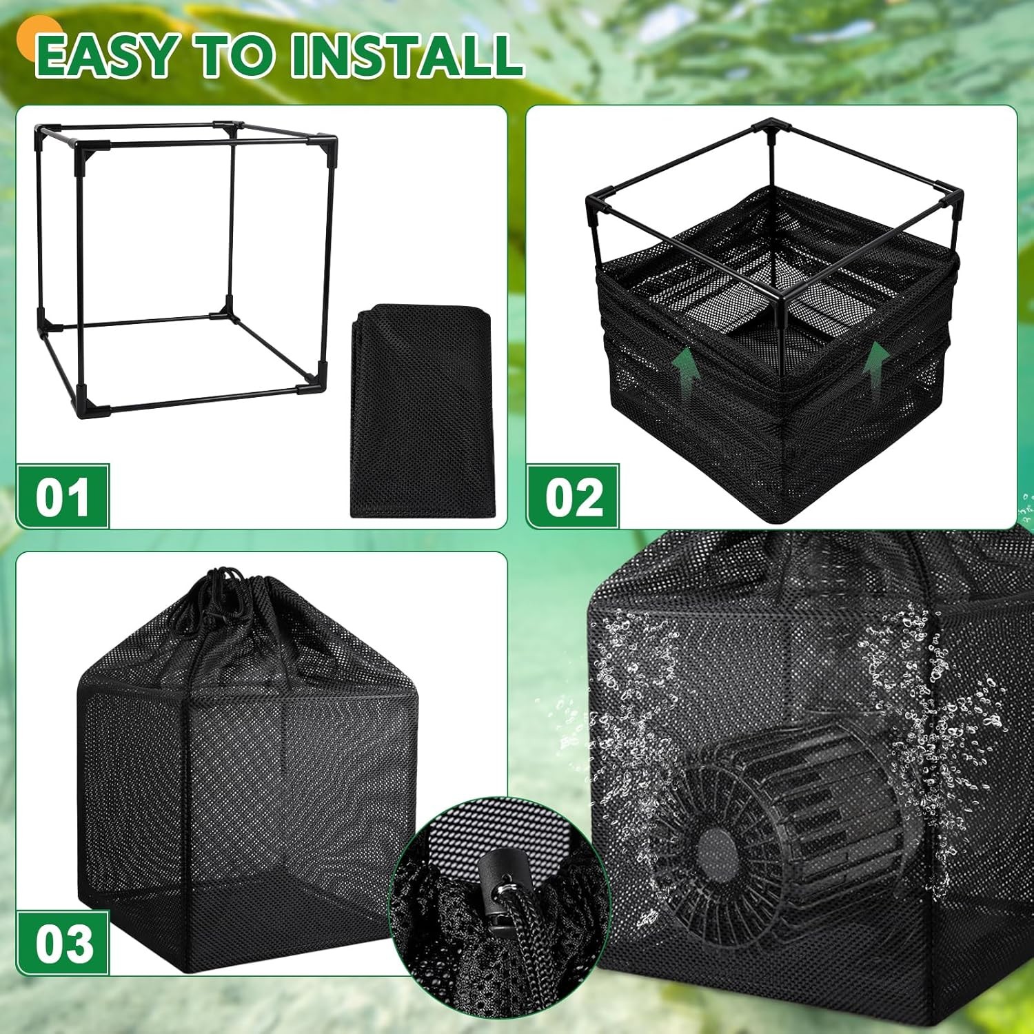 Pond Filter Bag, Pump Barrier Anti-Clogging Cube 10 inch, Black