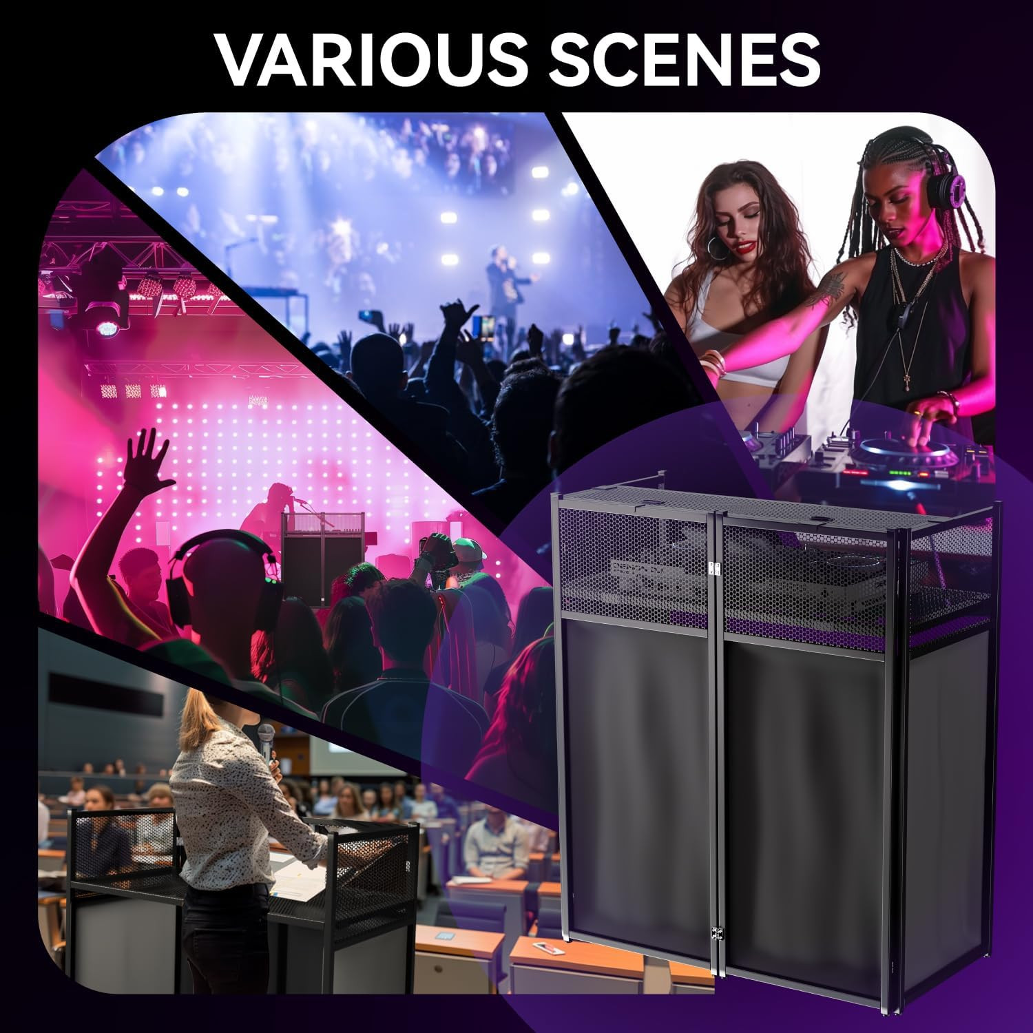 Portable DJ Booth Table,Foldable DJ Table Stand with White & Black Scrim,Adjusta