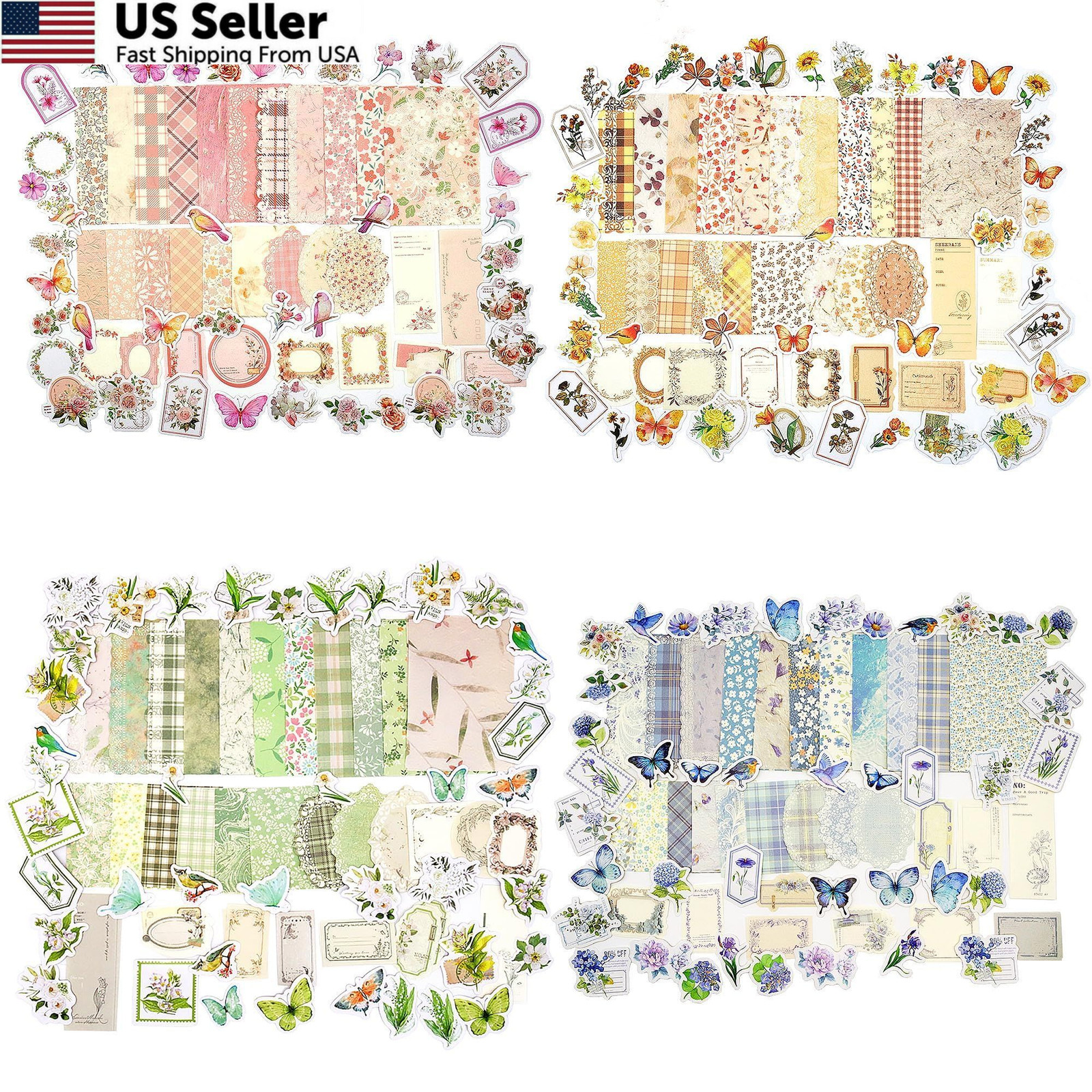 OKUPAN Vintage Floral Scrapbook Paper & 3.9 x 5.5, Four Season Flower