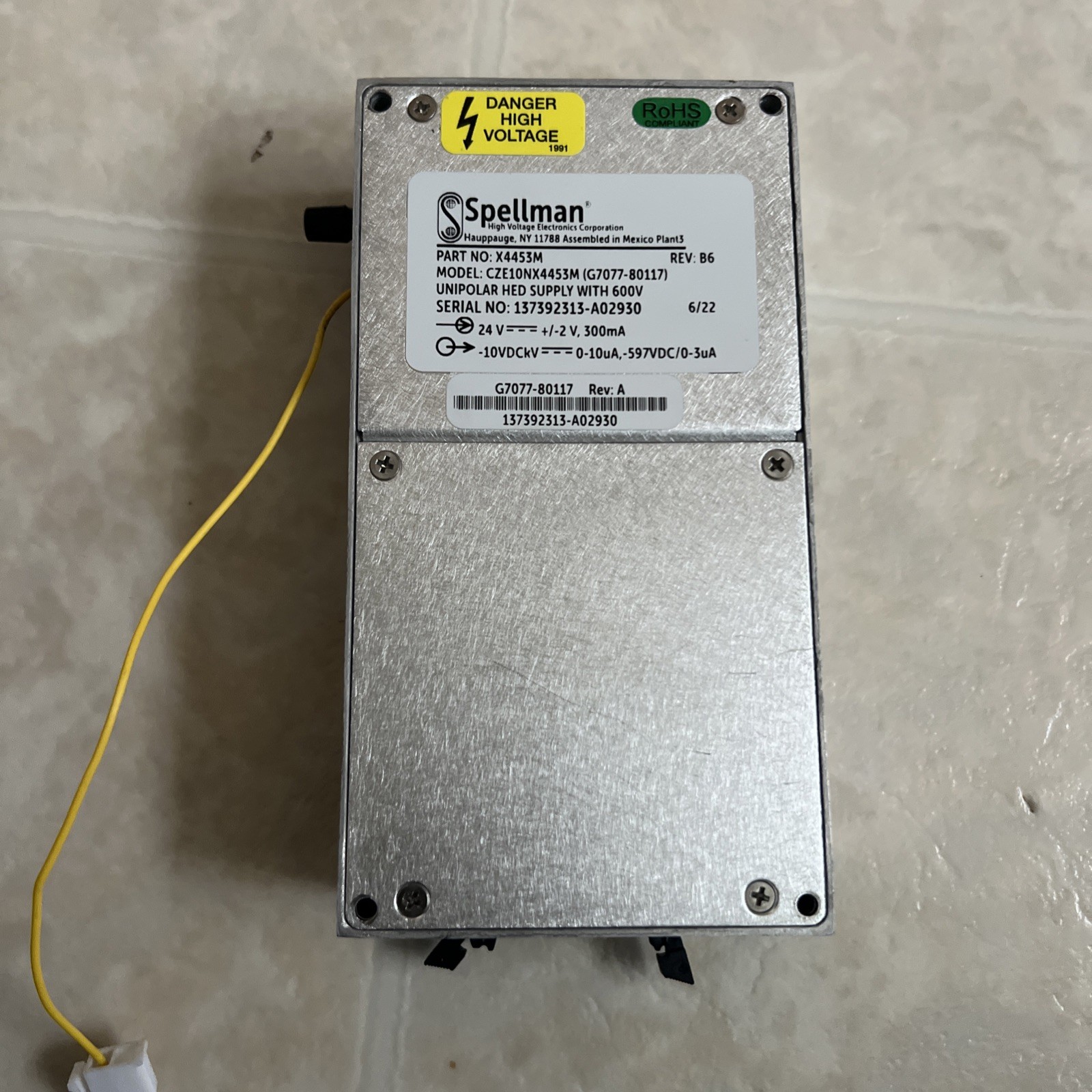Agilent G7077-80117 Spellman X4453M Model CZE10NX4453M Unipolar HED Power Supply