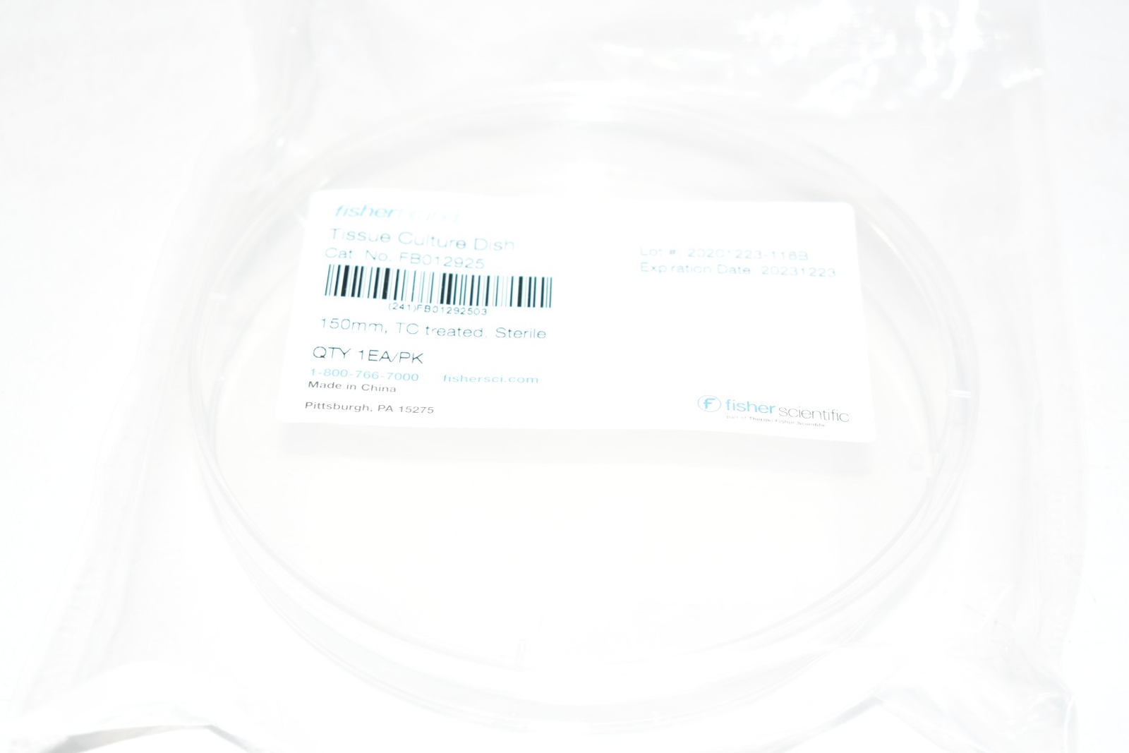 NEW Fisher Brand Tissue culture dish FB012925 150mm TC Treated Sterile 1/PC