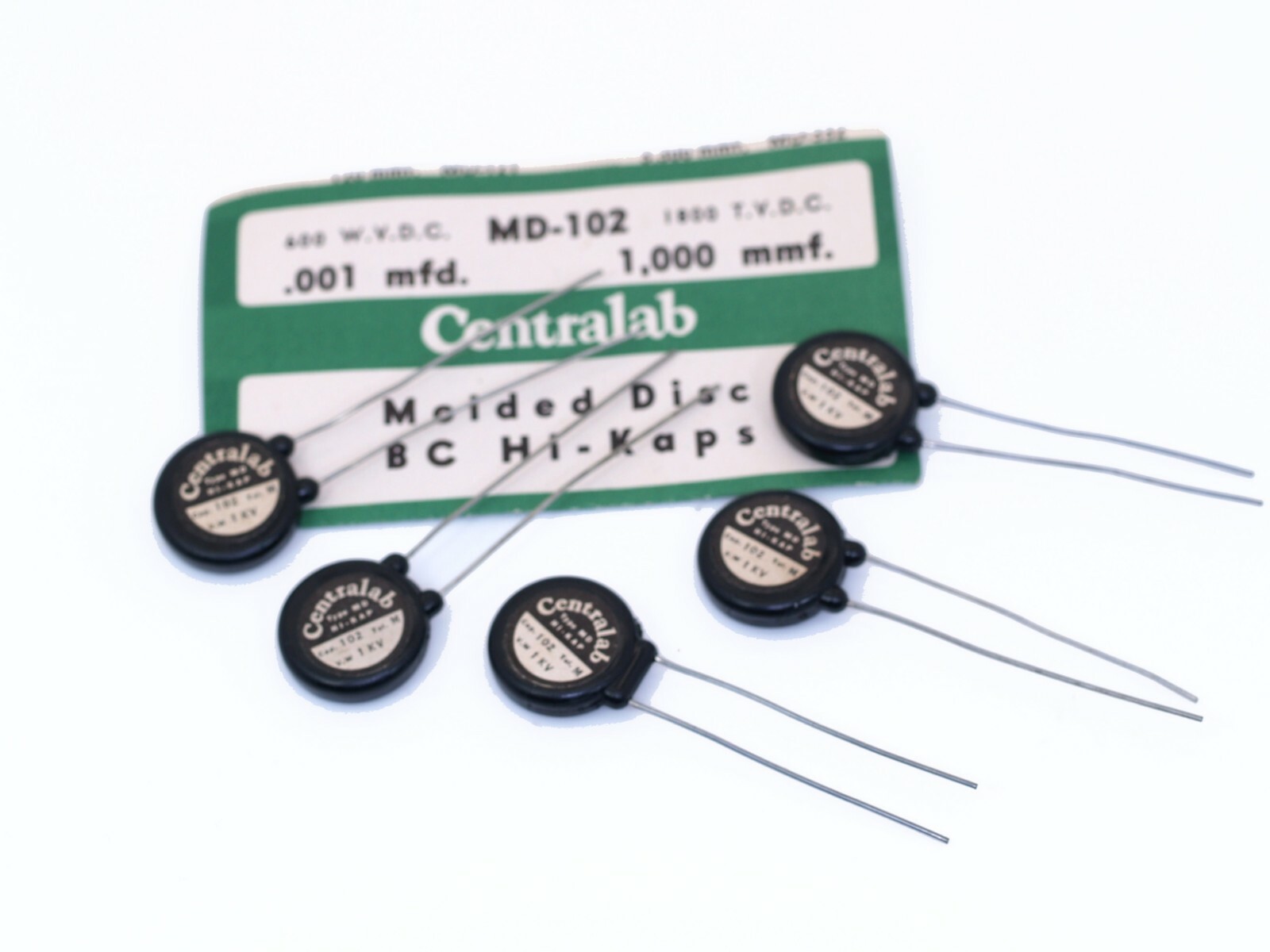 CENTRALAB Molded Disc BC Hi-Kaps MD-102 .001 mfd 600 W.V.D.C. capacitor NOS