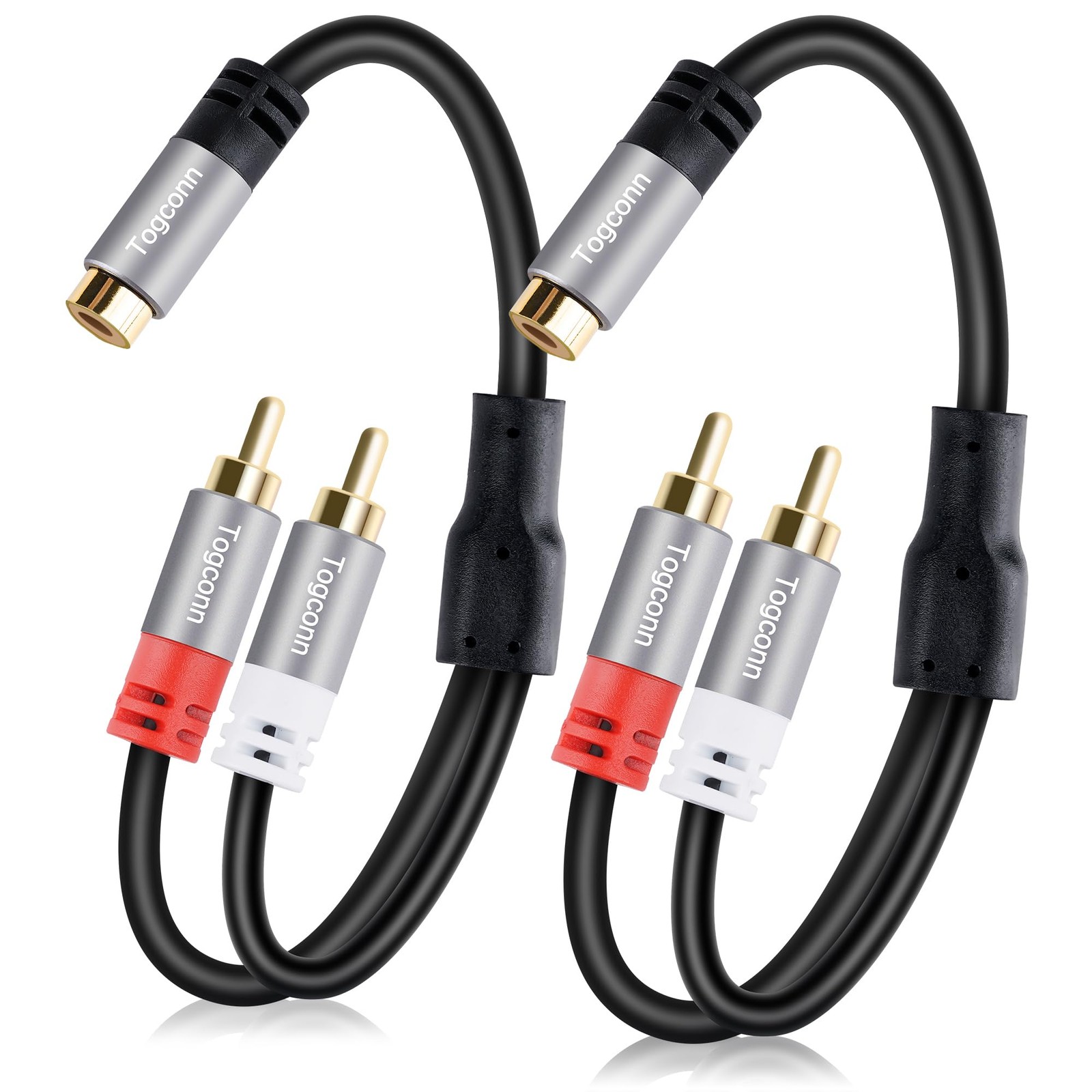 RCA Y-Adapter Splitter Cable 2Pack,1 Female to 2 0.6 Feet（2 Pack）, Black