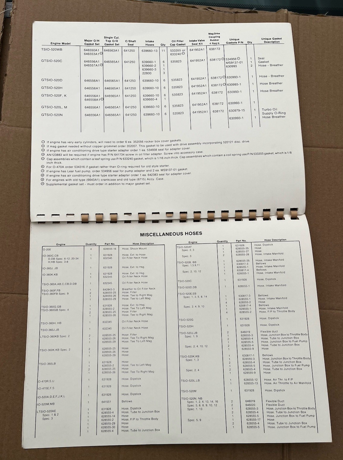 Continental Engine Gasket Set 1983 Reference Part Number Guide X30572 Original