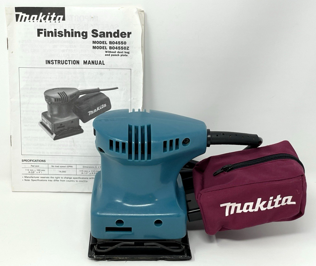 Makita 1/4 Sheet Finishing Sander B04550 with Dust Bag & Manual Clean & Working