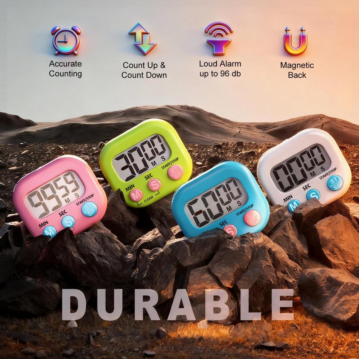 Antonki 4 Pack Digital Timer for Kids, Kitchen Timer for Cooking, Classroom, ...