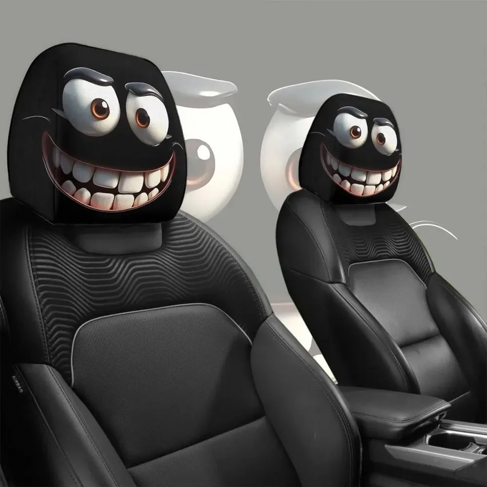 2pcs Cartoon Face Printed Car Pillowcase Soft Comfortable Polyester Fabric