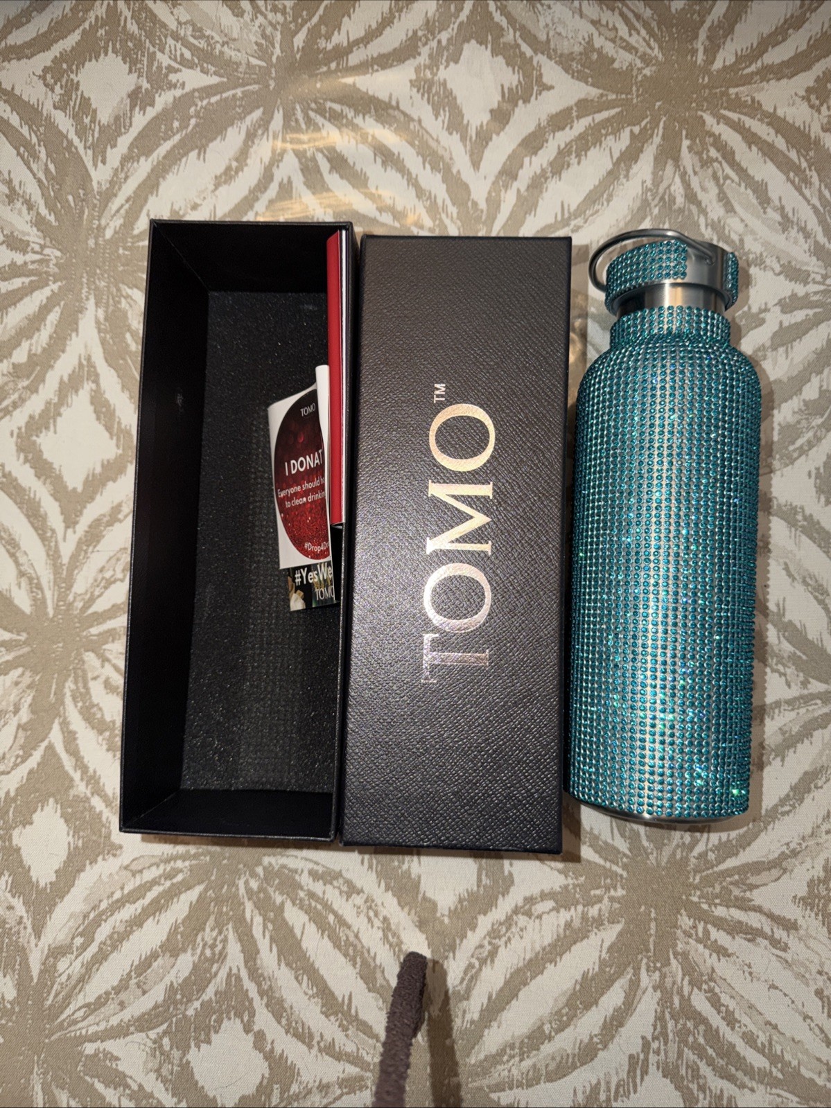 Tomo Blue Crystals Rhinestone Metal Water Bottle