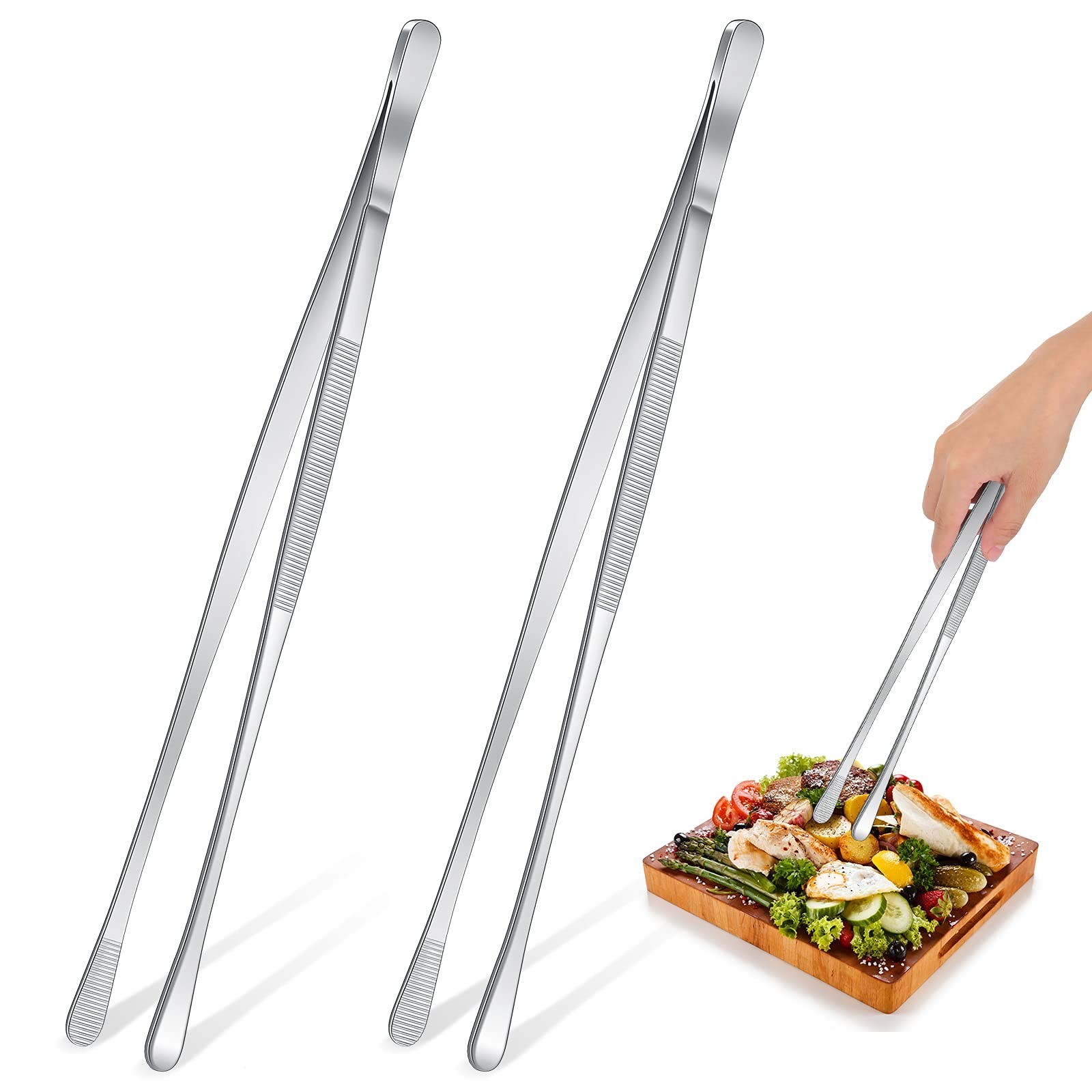 2 Pieces 12 Inch Tweezer Tongs Extra-long Kitchen Stainless Steel Cooking Twe...