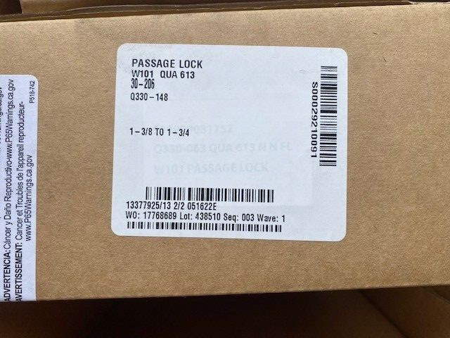 Falcon Passage Lock W101 QUA 613  Allegion 30-206– NIB Brushed Chrome