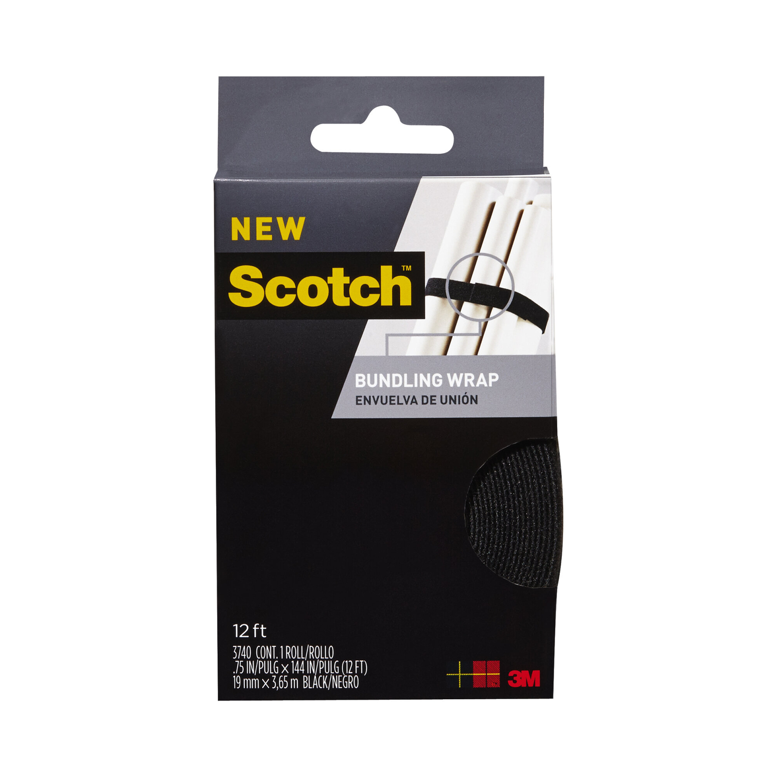 Scotch Bundling Wrap, RF3740, 0.75 in x 12 ft (19,0 mm x 3,6 m) Black