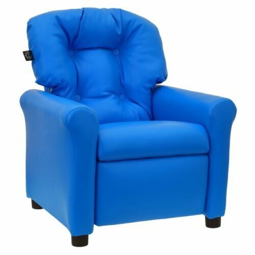 The Crew Furniture Traditional Kids Recliner Chair Faux Leather Blue