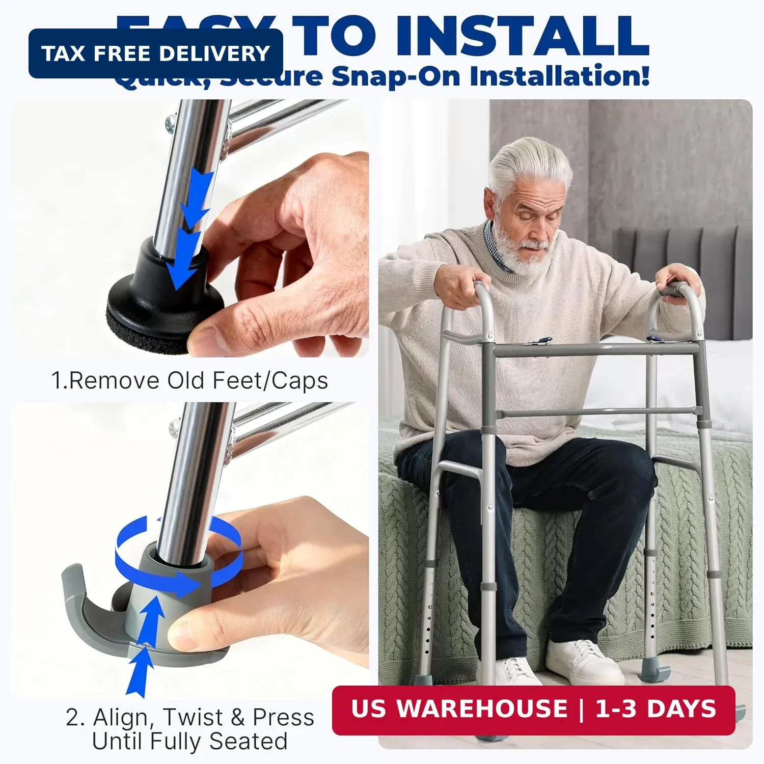 Walker Ski Glides Folding Walker Feet Skids Sliders 4 Pack Gray