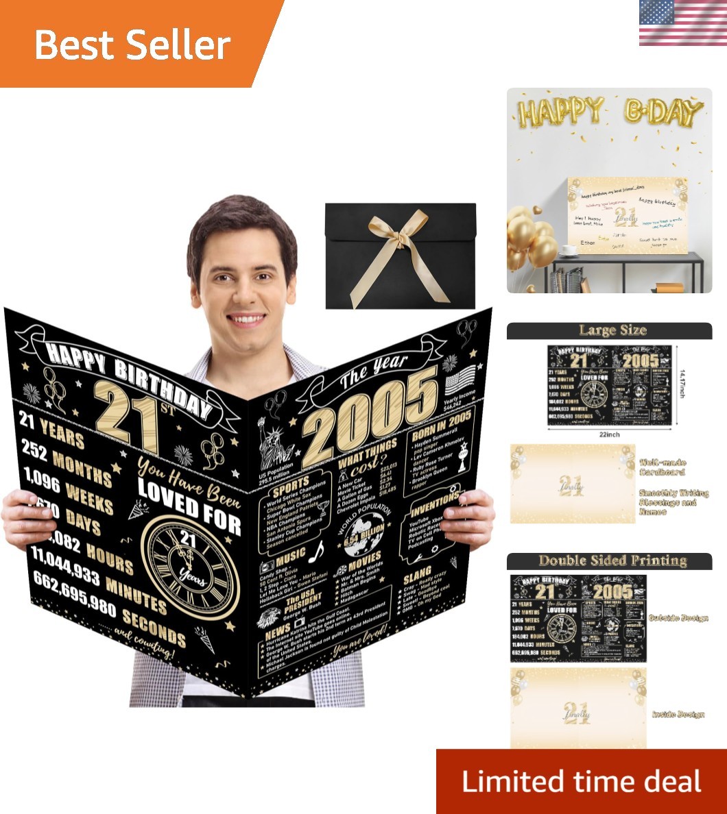 Large Black and Gold 21st Birthday Gift Card - Perfect for Guest Signatures