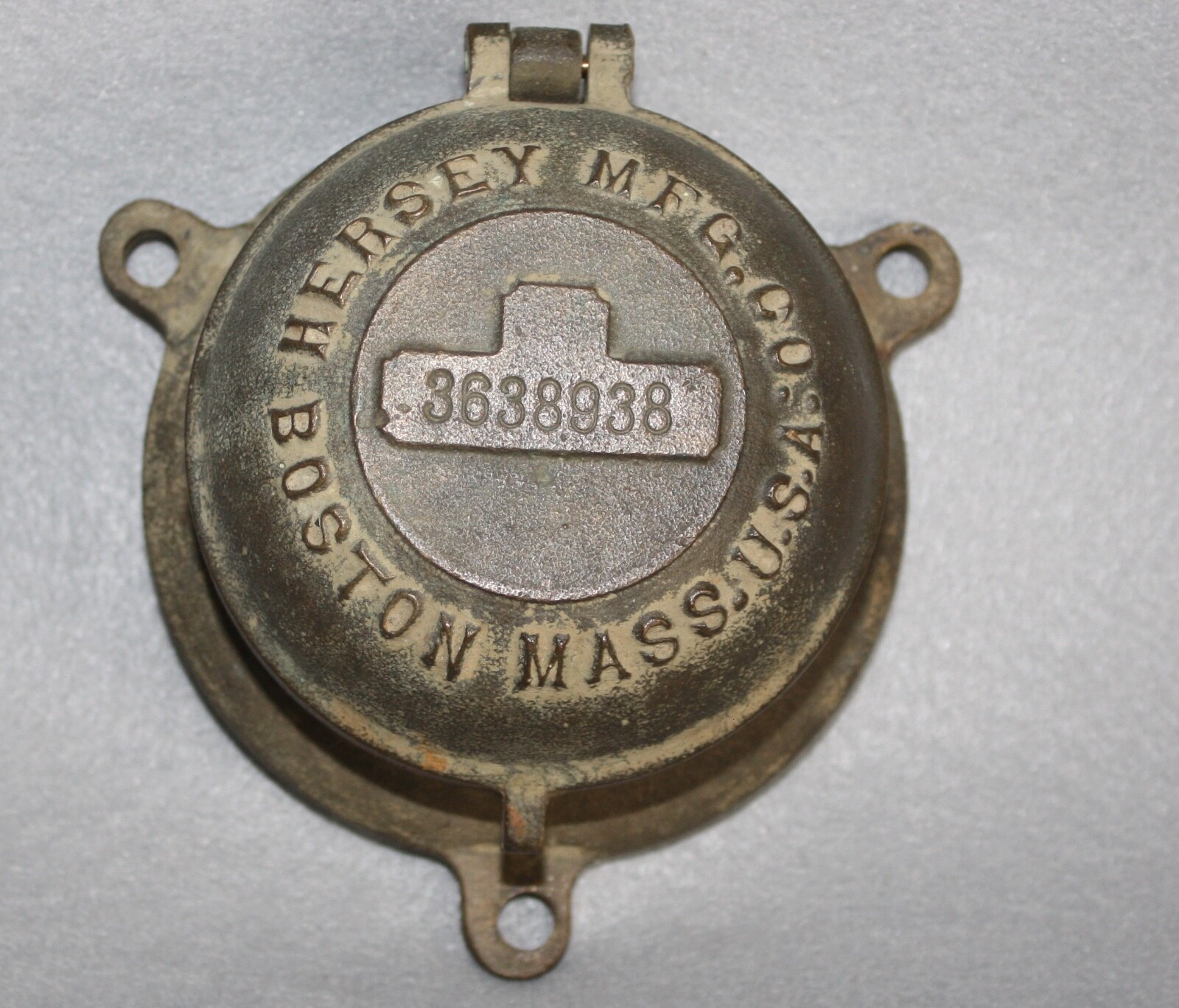 VTG. Solid Brass Hersey Mfg. Co. Water Meter Cover from Boston, MASS.