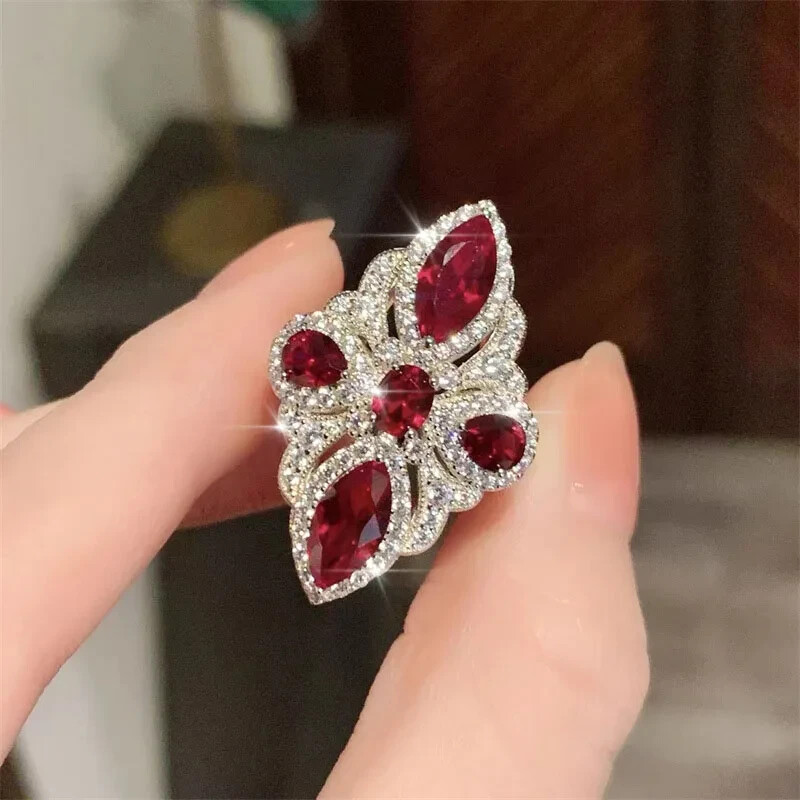 3Ct Marquise Cut Lab-Created Ruby Art Deco Engagement Ring 14K White Gold Plated