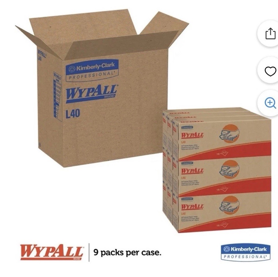 WypAll 05740 L40 Pop-Up Box 9.8 in. x 16.4 in. Towels (9 Boxes/Carton, 100/Box)