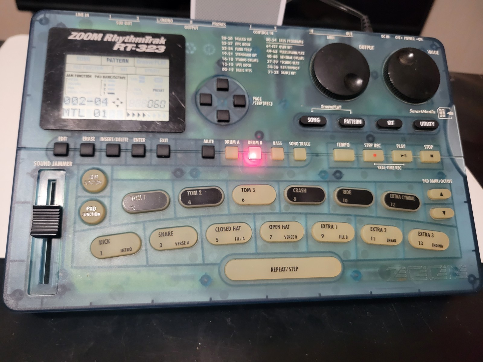 Zoom RhythmTrak RT-323 Drum Machine Clear Blue + AC Adapter TESTED WORKS