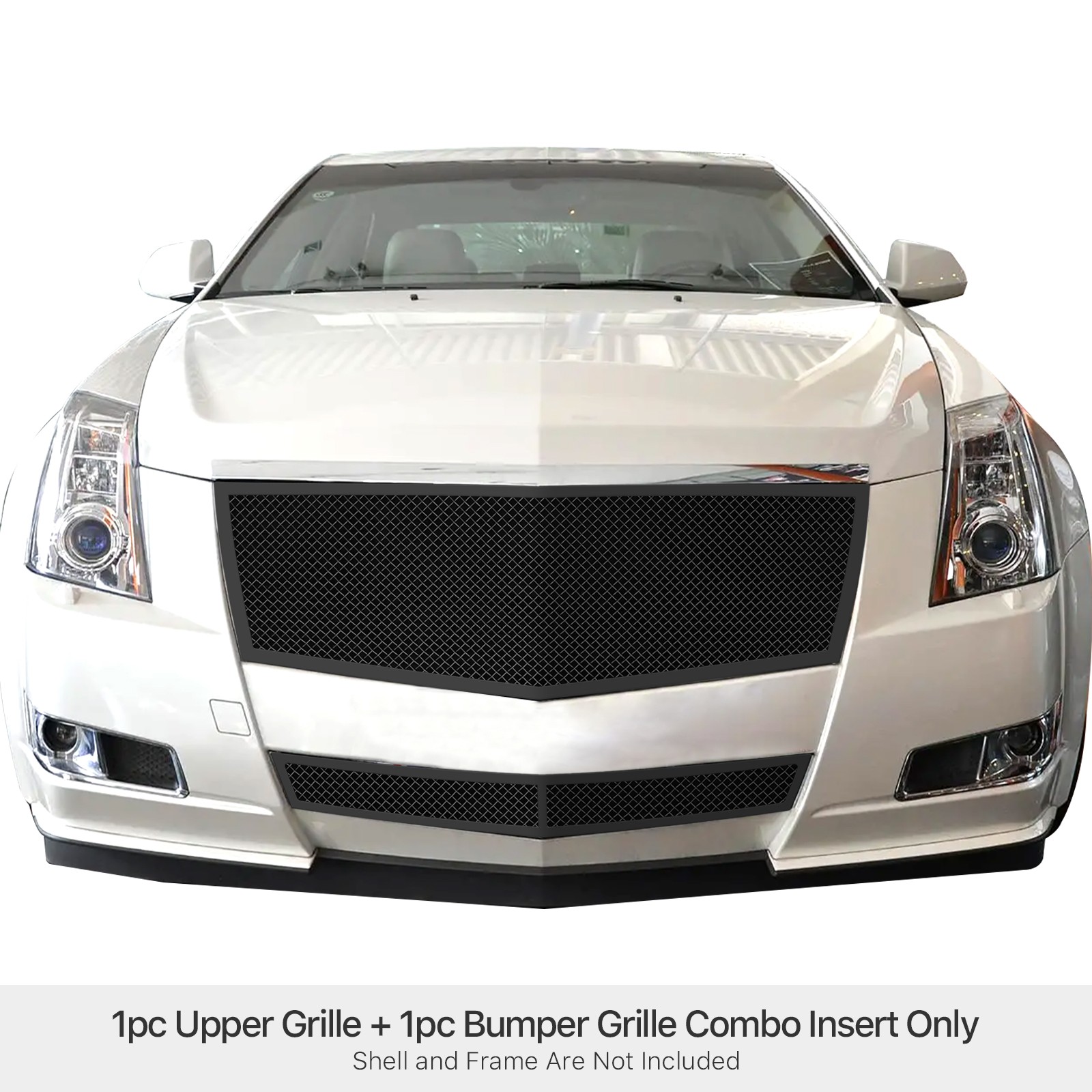 For 2008-2013 Cadillac CTS/11-14 Coupe Stainless Black Mesh Grille Insert Combo
