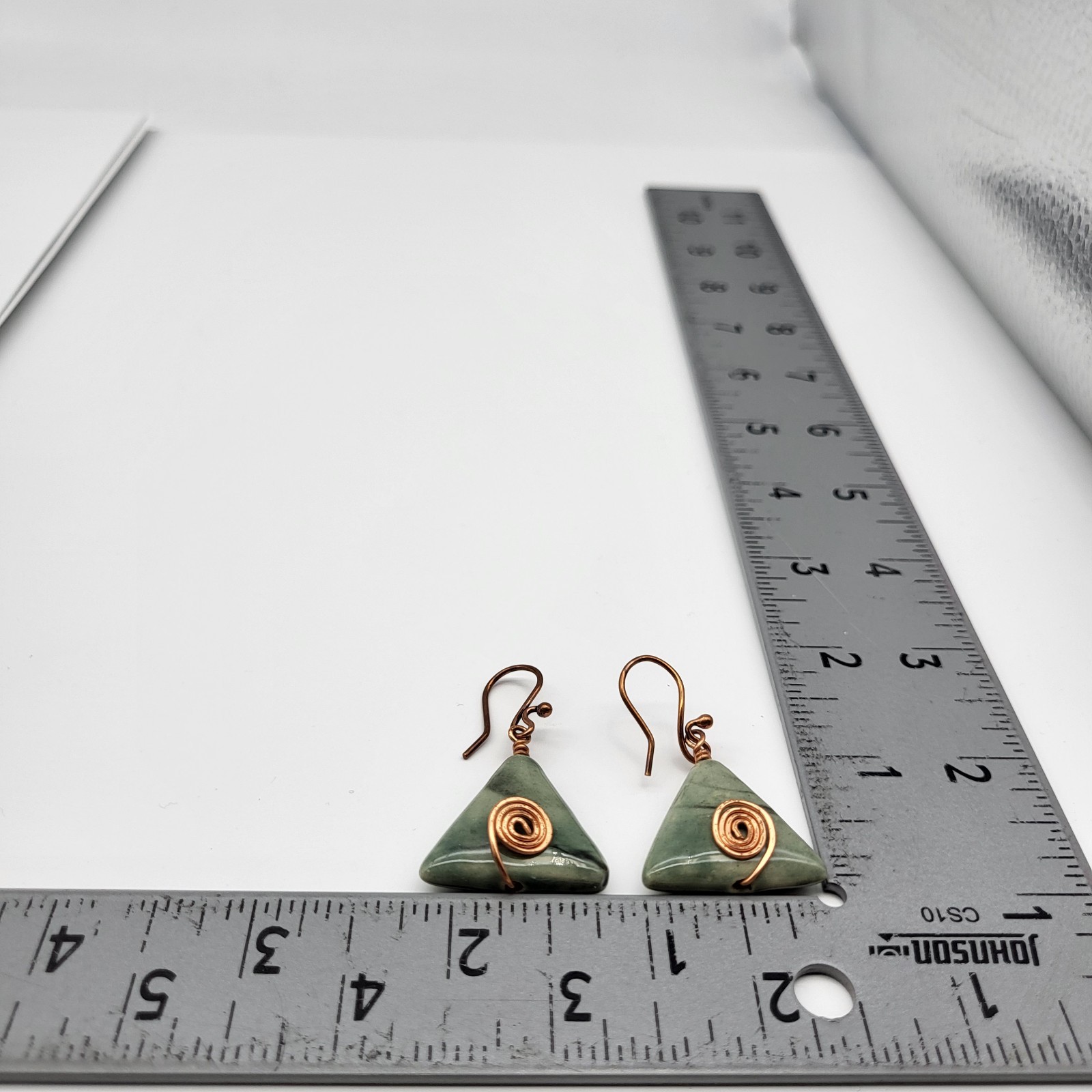 Lovely Artisan Glazed ceramic Wire wrap earrings pyramid boho triangle