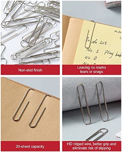 Jumbo Non-Skid Paper Clips 2" Silver Bulk Pack 1000 Count
