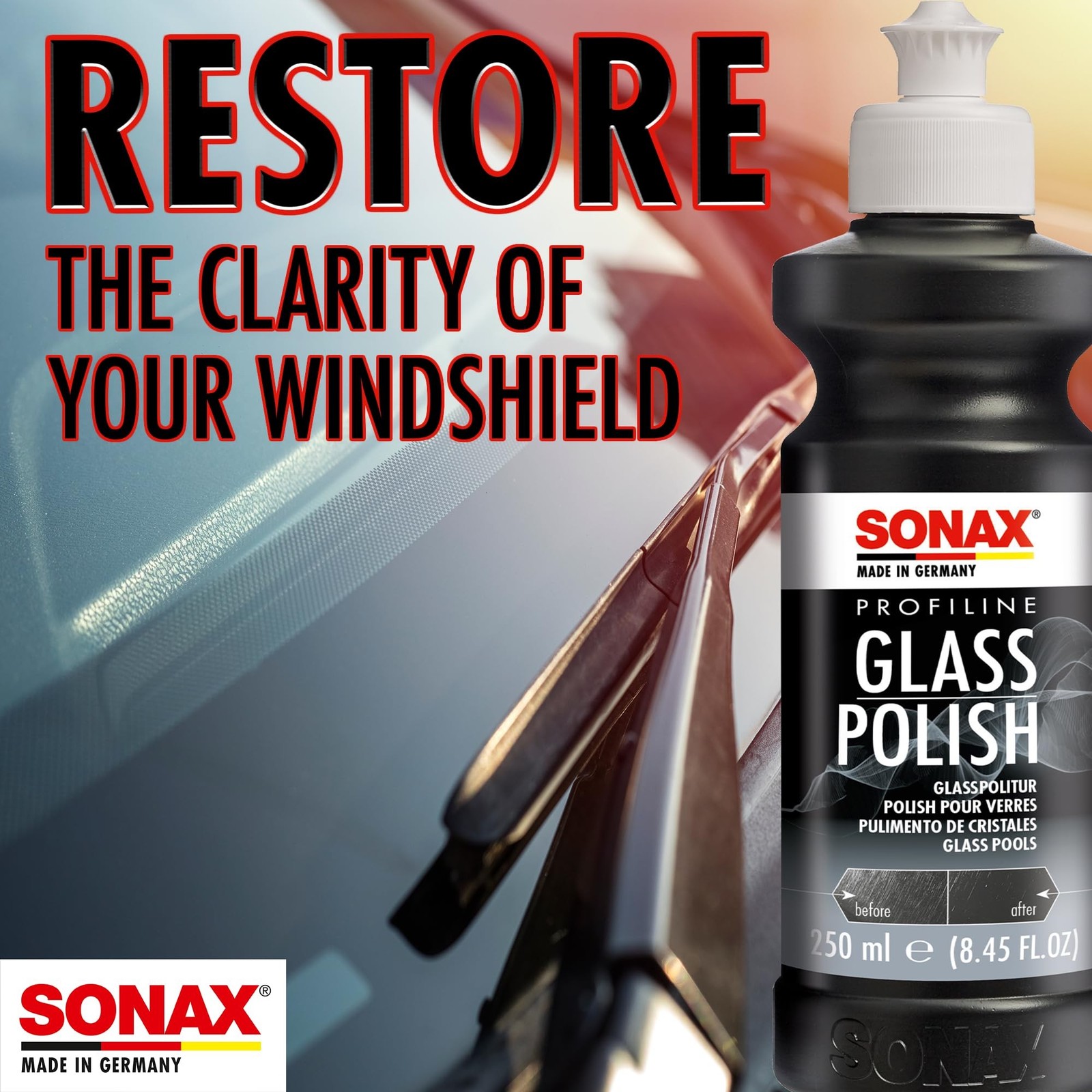 SONAX PROFILINE GlassPolish (250 ml) - removes slight scratches, blinding and...