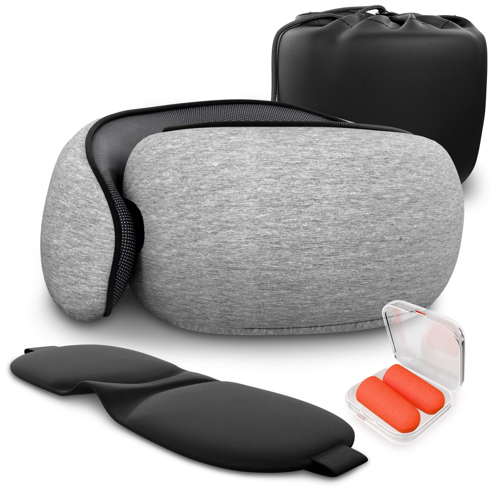 Neck Pillow Travel – 4-in-1 Set | Adjustable Memory Foam Airline 1-pack, Gray