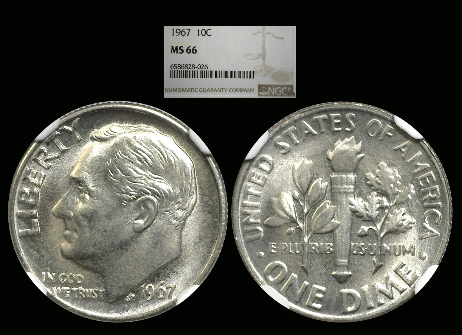 1967 Roosevelt Dime graded MS66 by NGC ....... Nice Much Better Date Clad!!!