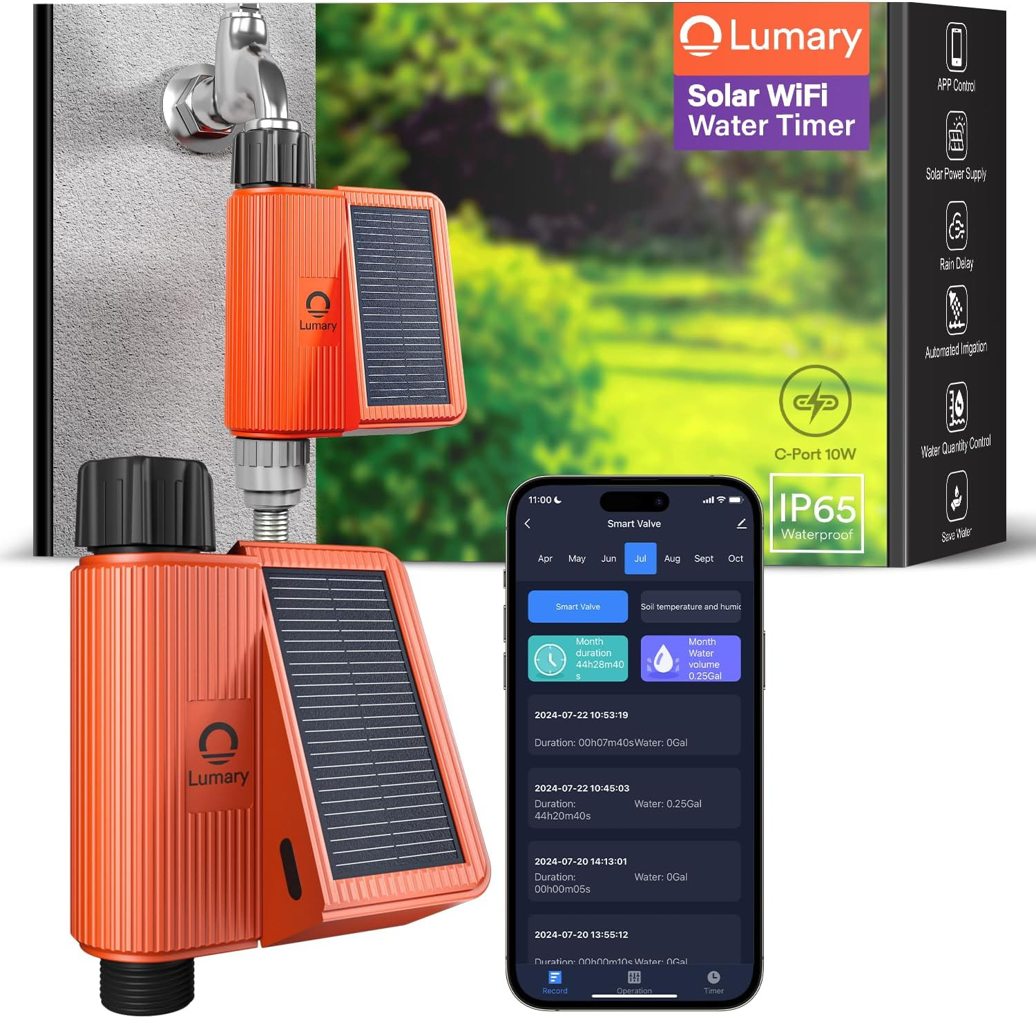 Solar Wifi Sprinkler Timer with Flow Monitor, Smart Water Timer for Garden Hose,