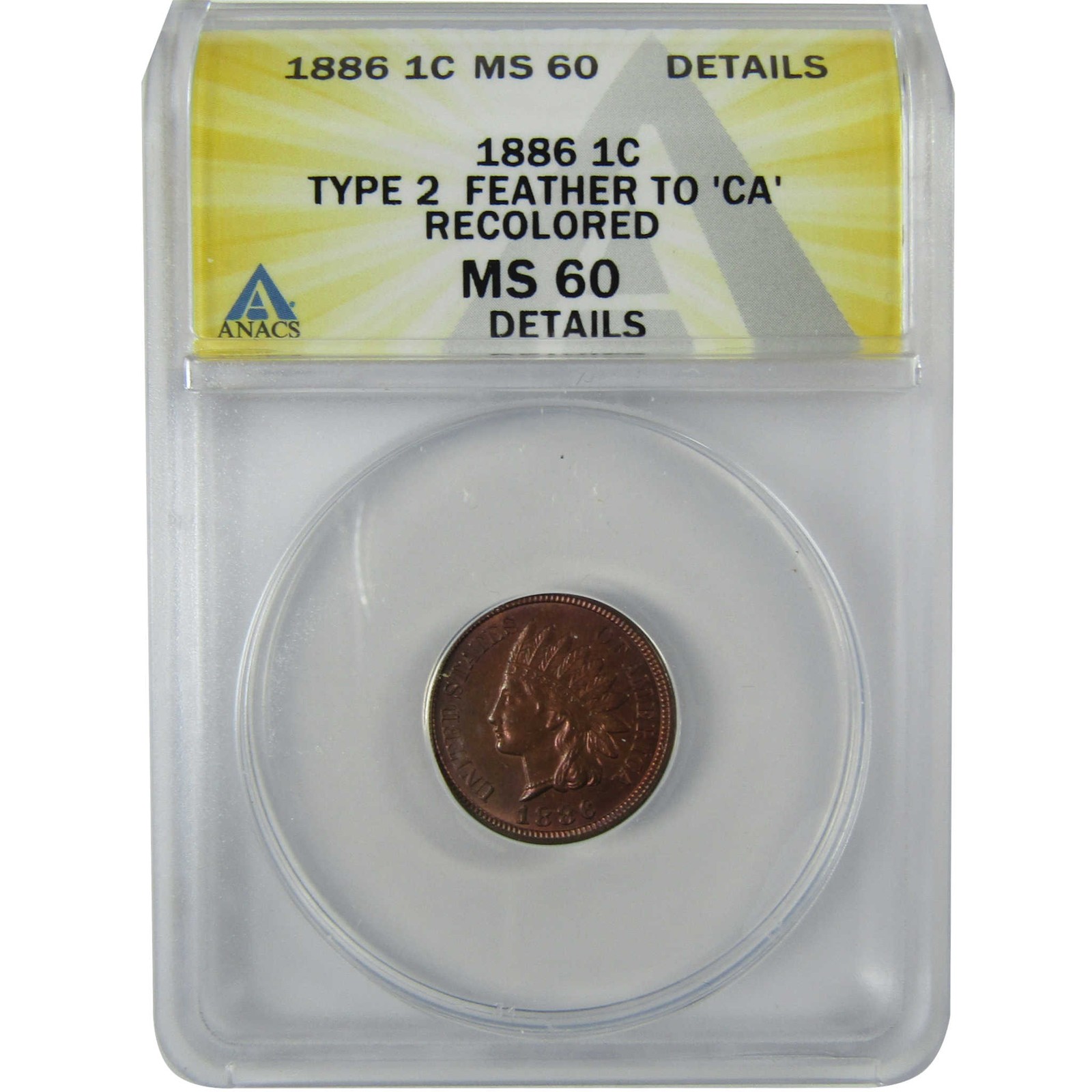 1886 Type 2 Indian Head Cent MS 60 Details ANACS Penny SKU:CP753