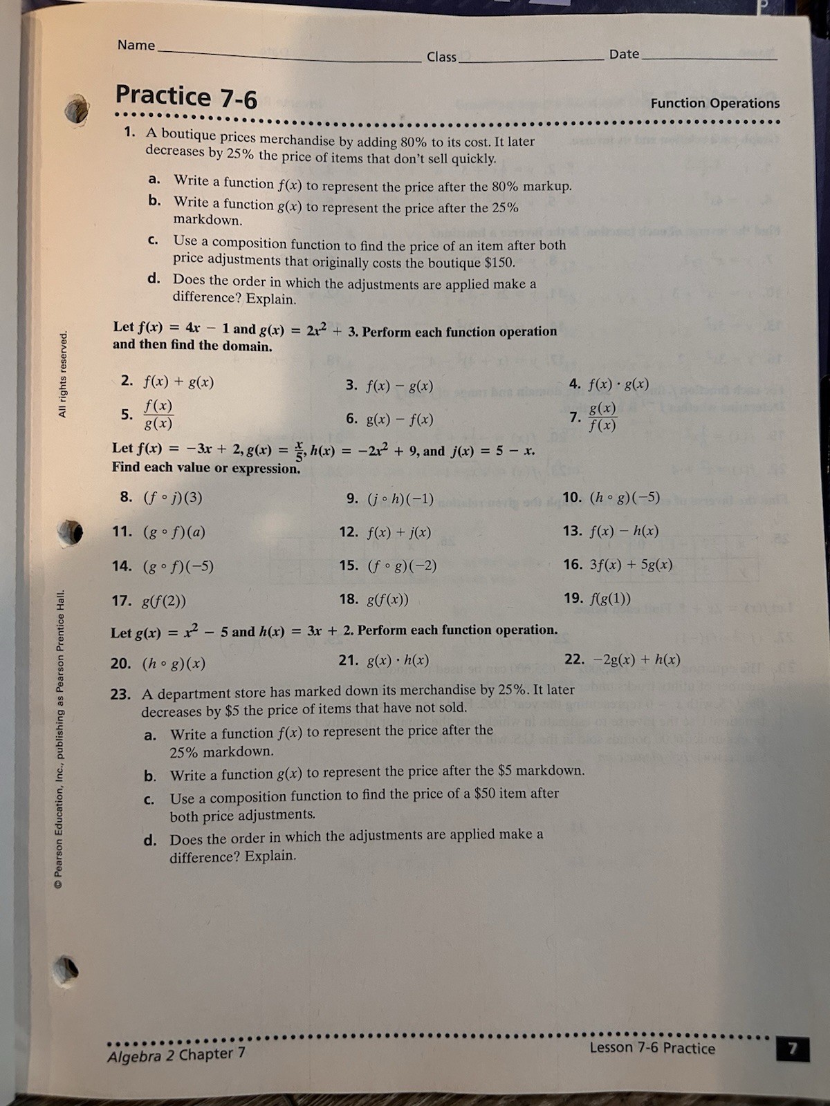 Prentice Hall Mathematics Algebra 2 Grab & Go File Resource Chapters 1-14