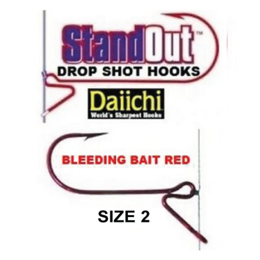Daiichi StandOut Drop Shot Fishing Hooks ST8ZS Bleeding Red Size 2