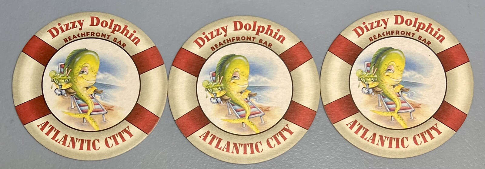 Lot-3 Dizzy Dolphin Beachfront Bar Atlantic City Drink Coaster ￼Casino ￼￼Novelty