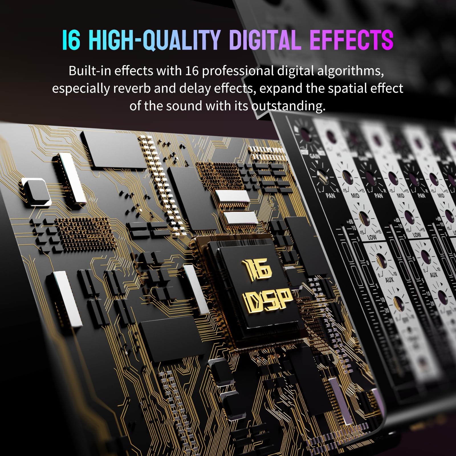 6Channel Audio Mixer with Bluetooth, DSP Effects & 48V Phantom Power