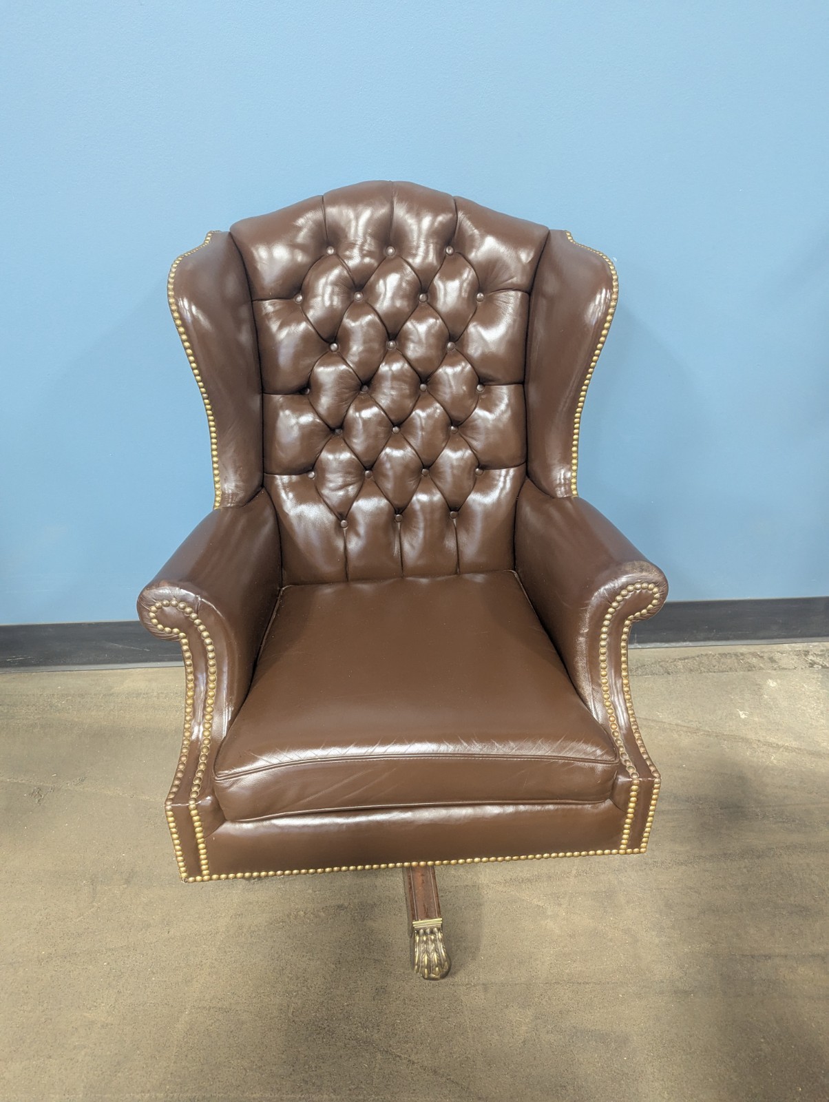 Leather Kittinger Executive Swivel Chair - Hog Hair - Brown - Vintage