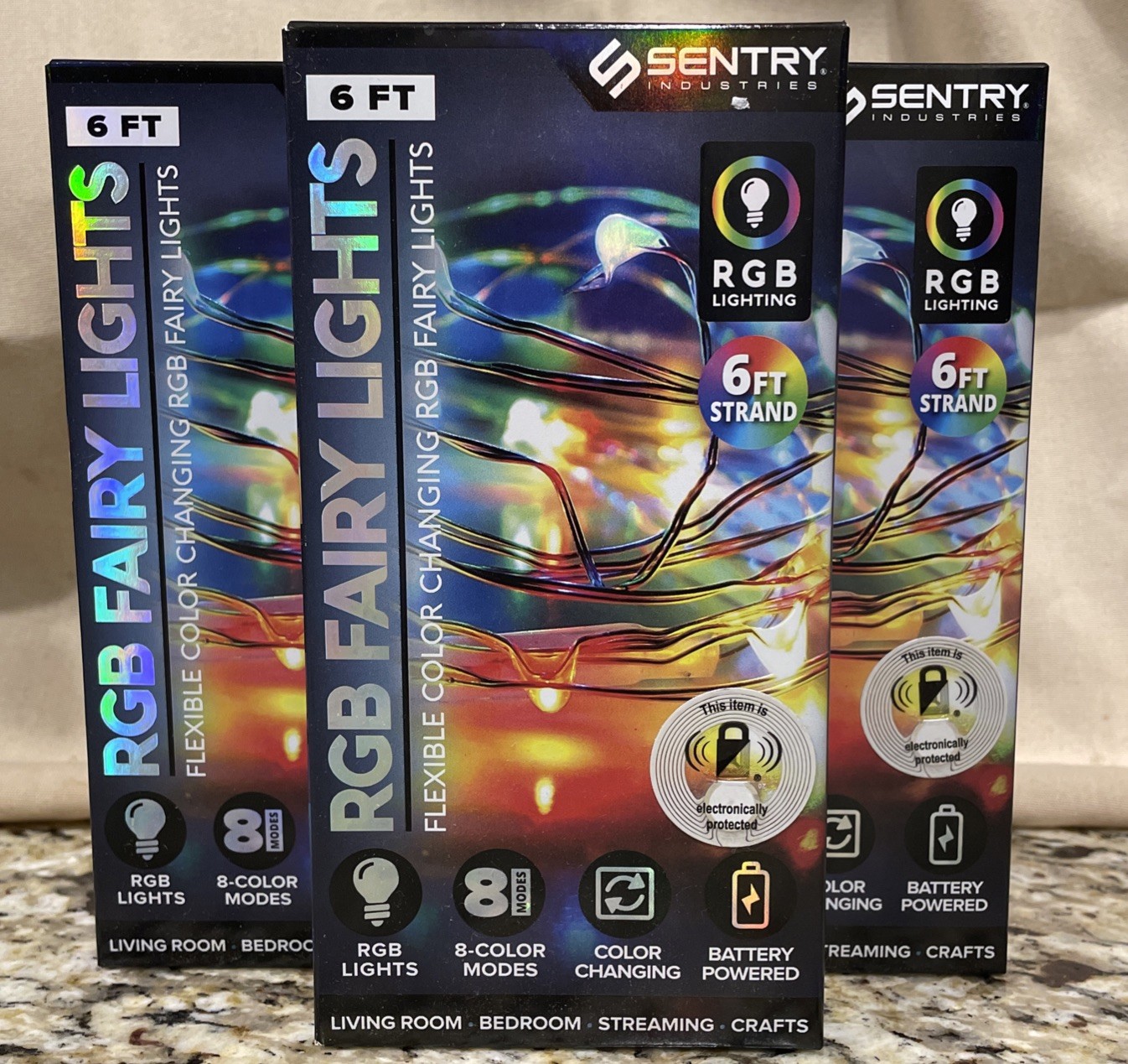 Lot Of 3 Sentry 6 FT Flexible RGB Coloring Changing Fairy Lights Battery Powered
