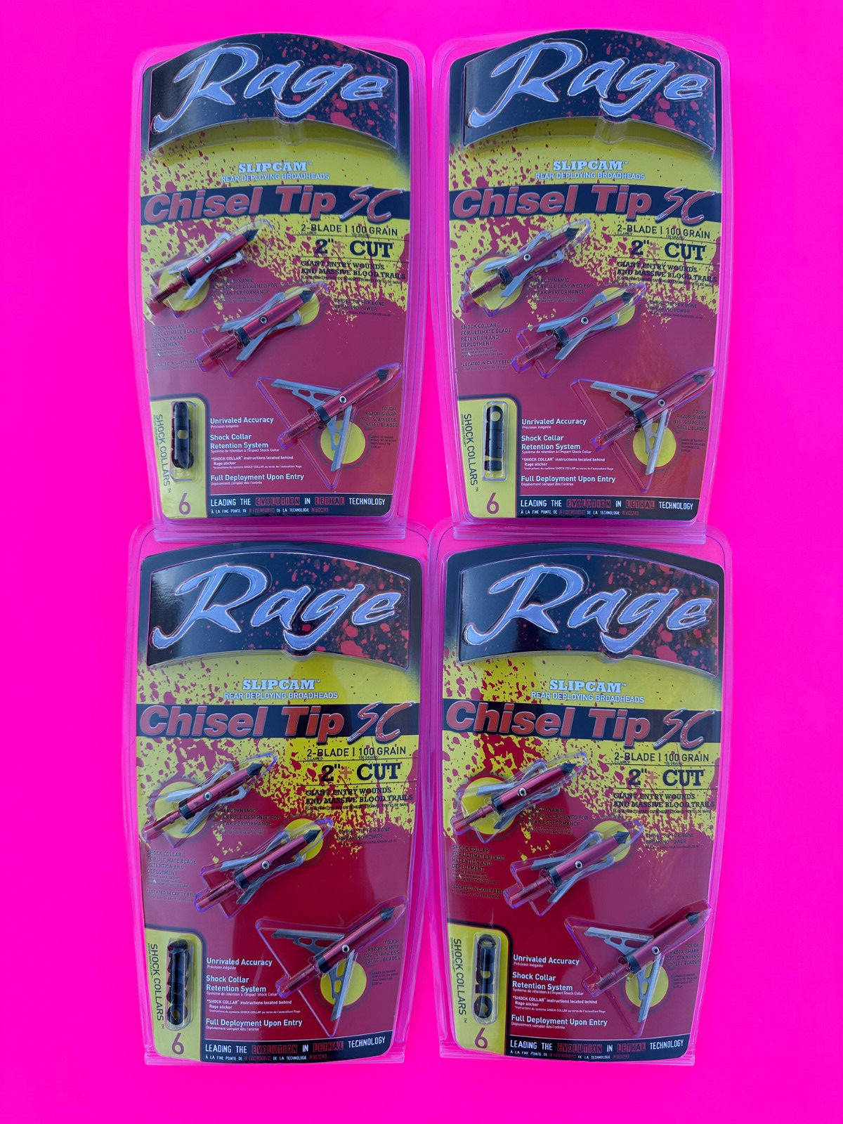 4 packs Rage CHISEL TIP SC Slipcam Mechanical 2" CUT Blade 100 Grain Broadhead