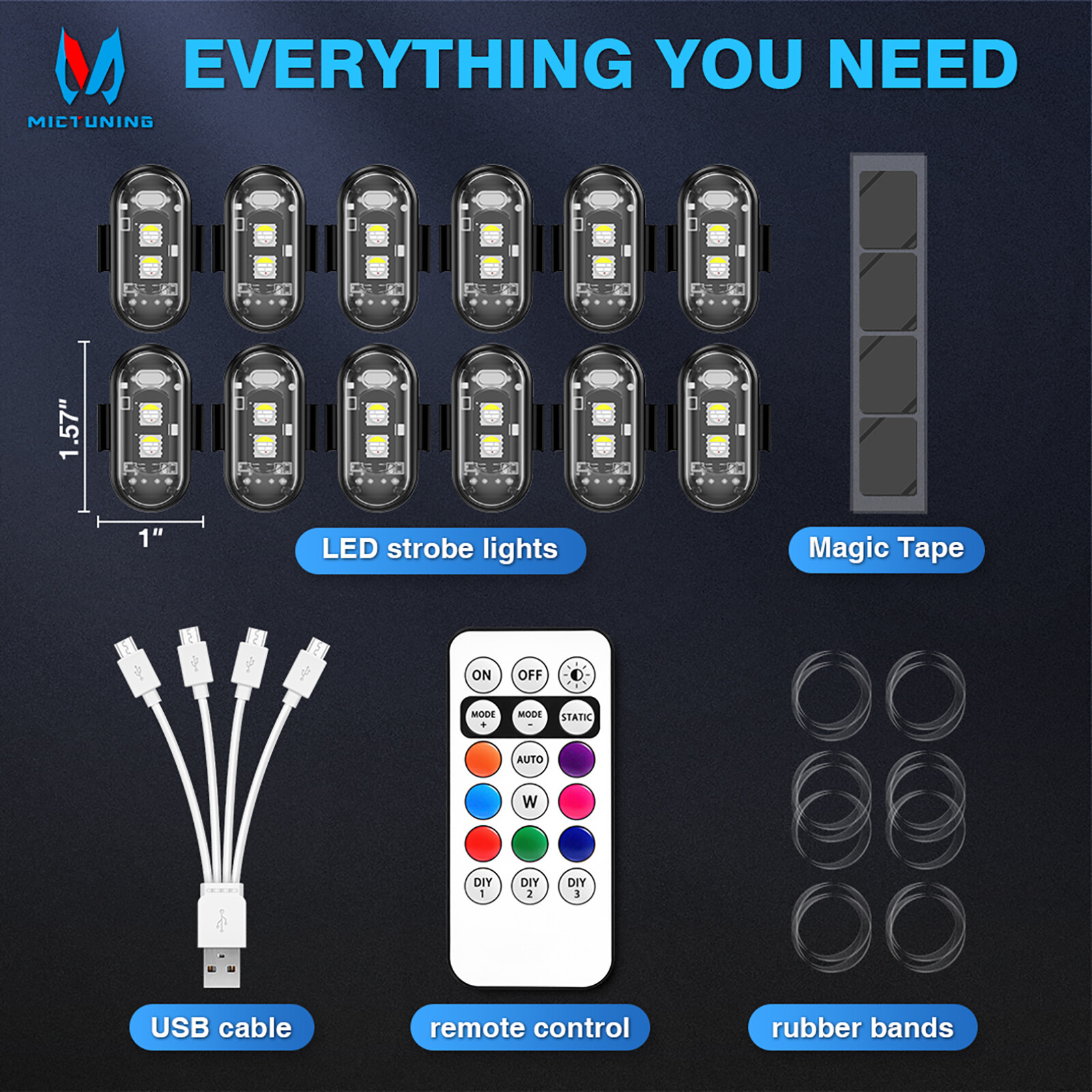 Wireless LED Strobe Lights, 12 Pcs USB Rechargeable Warning Lamp, Anti-Collision