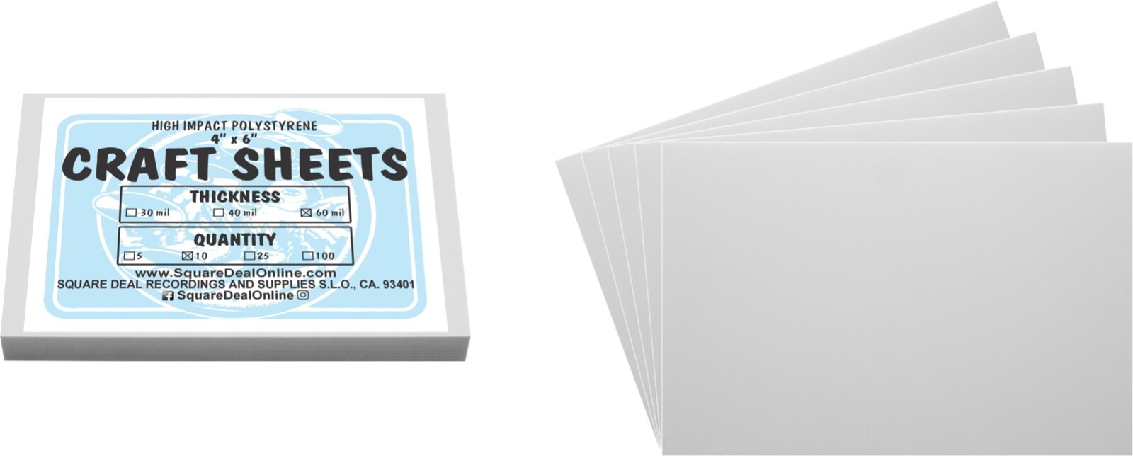 White Flex Plasticard Polystyrene Craft Sheets - 4"x6" - .060" thick - 10 Pack