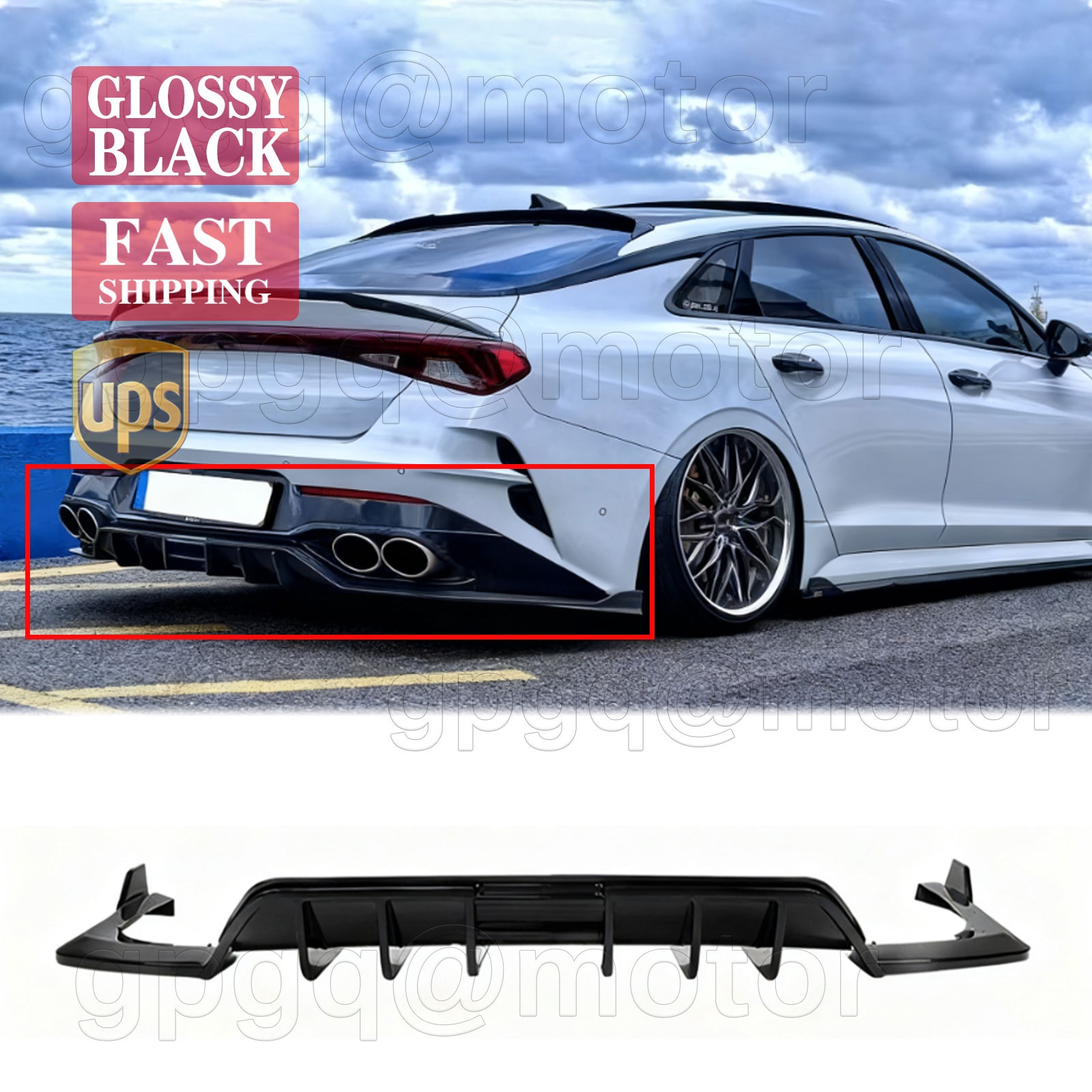 For Kia K5 GT-Line 21-2024 Gloss Black Rear Bumper Diffuser & Side Corner Apron