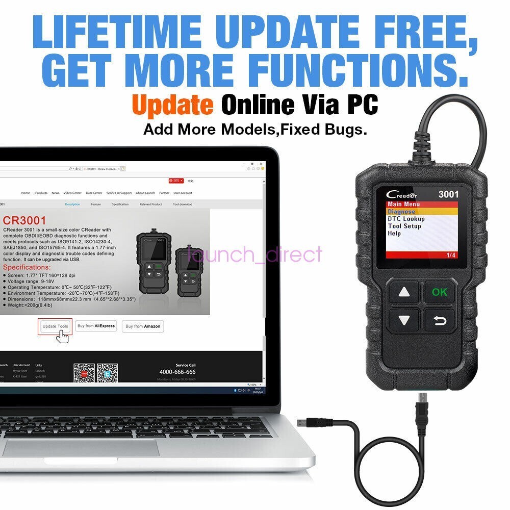 LAUNCH CR3001 OBD2 Scanner Code Reader Check Engine Light Auto Diagnostic Tool**