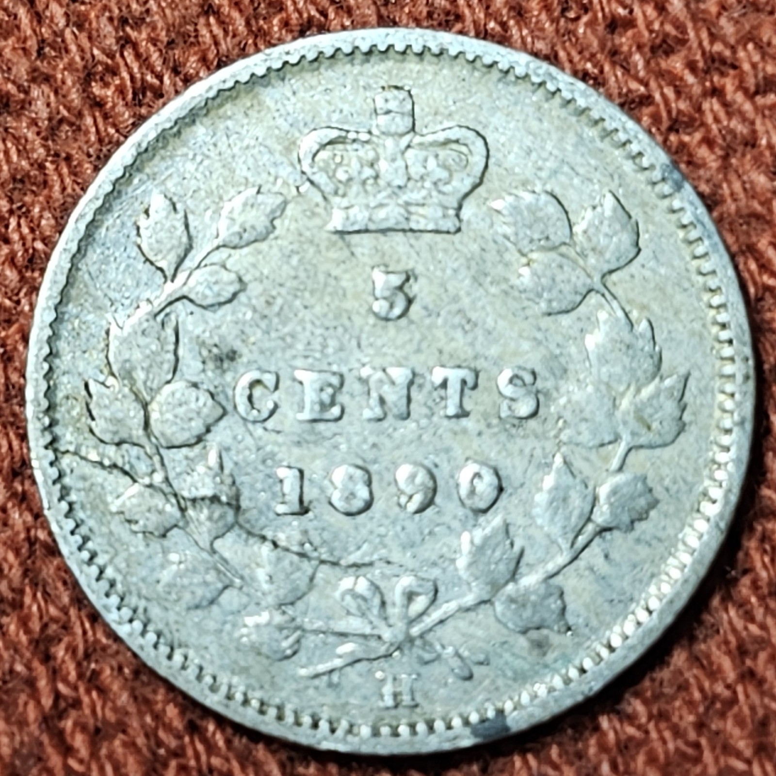 1890 H Canada 5 Cents Victoria Silver Coin VG/F KM#2