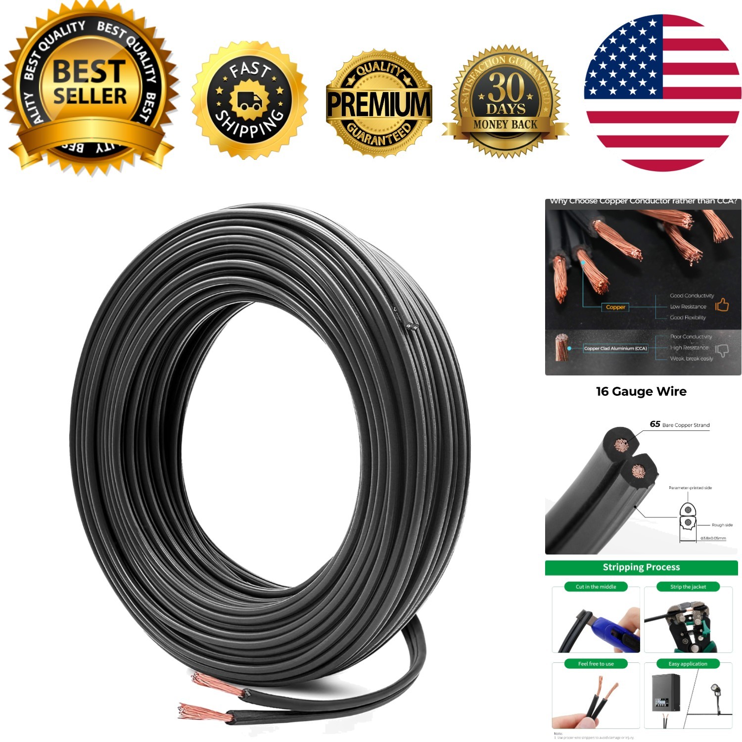 Durable 50ft 16 Gauge Low Voltage Wire - Ideal for Landscape and Garden Lights