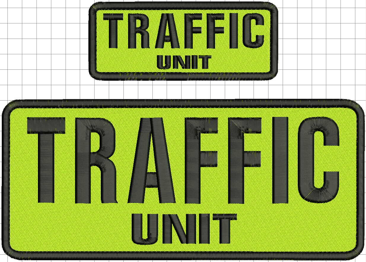 TRAFFI UNIT EMB PATCH 4X10 AND 2X5 VELCR@ ON BACK BLACK ON LIME GREEN