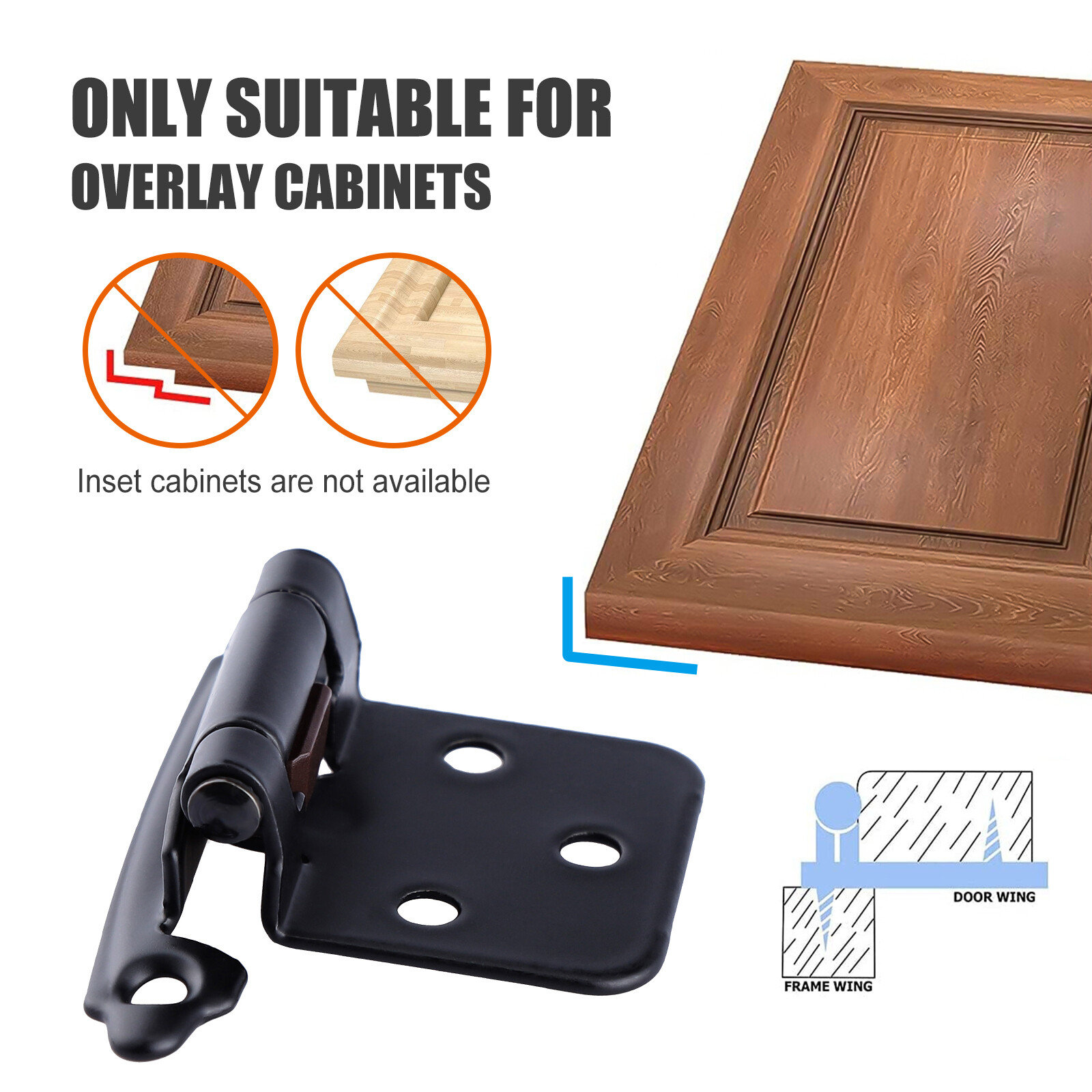20pcs Kitchen Cabinet Hinges Overlay Self Closing Face Mount Cupboard Door Hinge