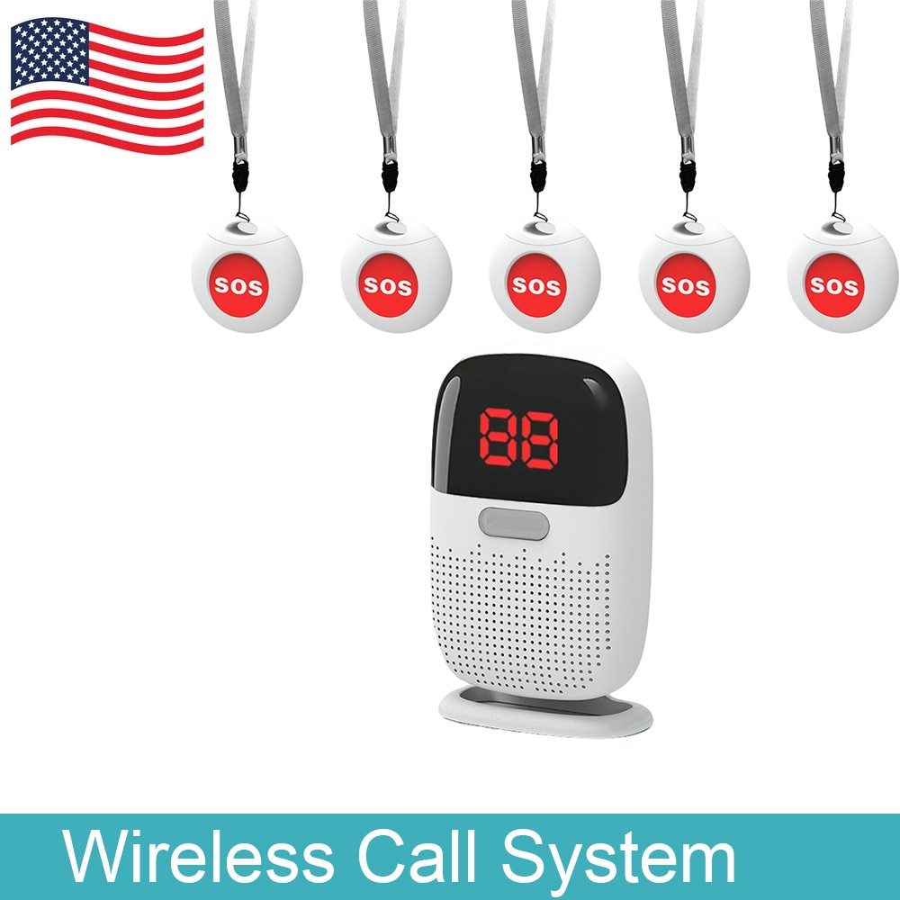 Wireless Nurse Call System 5 SOS Buttons 1Receiver Restaurant Service for Clinic